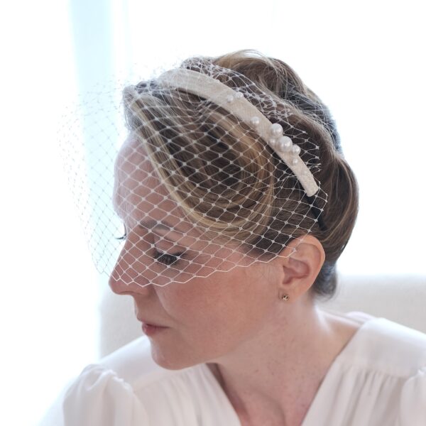 Kopfschmuck Schleier creme Perlen – Bild 2